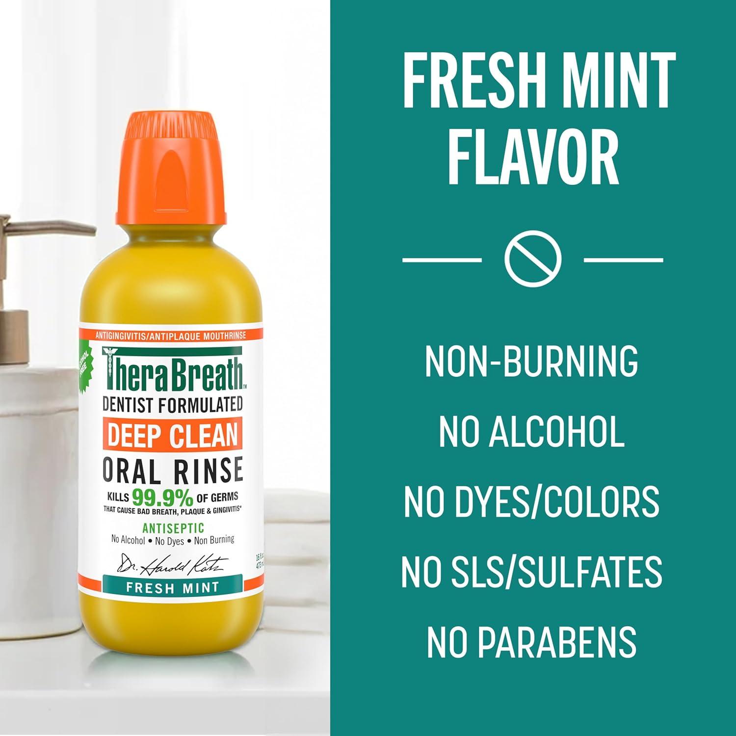 image:imageTheraBreath Deep Clean Toothpaste Kills 999 of Germs That Cause Bad Breath Gingivitis amp Plaque 1 Gentle Teeth Whitening with Fluoride for Anticavity Protection Fresh Mint 4 Oz 2PackMouthwash