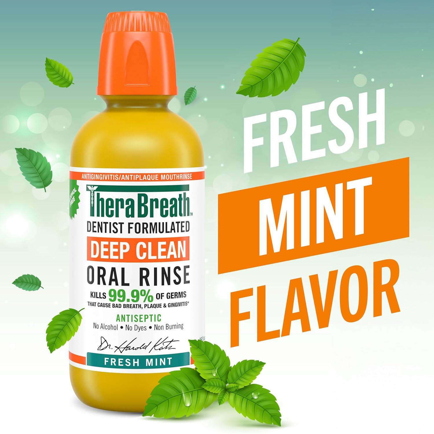 image:imageTheraBreath Deep Clean Toothpaste Kills 999 of Germs That Cause Bad Breath Gingivitis amp Plaque 1 Gentle Teeth Whitening with Fluoride for Anticavity Protection Fresh Mint 4 Oz 2PackMouthwash