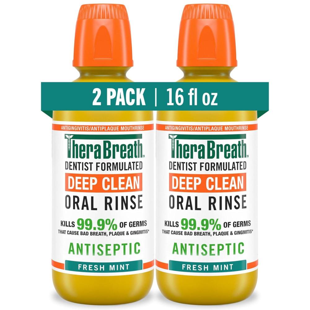 image:imageTheraBreath Deep Clean Toothpaste Kills 999 of Germs That Cause Bad Breath Gingivitis amp Plaque 1 Gentle Teeth Whitening with Fluoride for Anticavity Protection Fresh Mint 4 Oz 2PackMouthwash