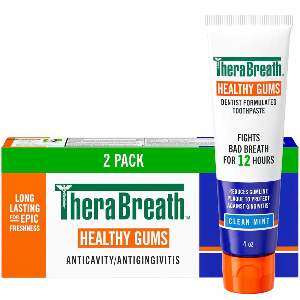 image:imageTheraBreath Healthy Gums Oral Rinse Antigingivitis Clean Mint Flavor Dentist Formulated to Help Prevent Gingivitis and Support Gum Health Alcohol Free 16 Fl Oz Pack of 2Toothpaste