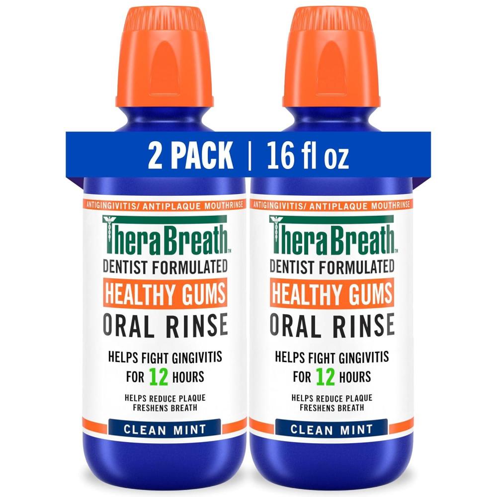 image:imageTheraBreath Healthy Gums Oral Rinse Antigingivitis Clean Mint Flavor Dentist Formulated to Help Prevent Gingivitis and Support Gum Health Alcohol Free 16 Fl Oz Pack of 2Mouthwash