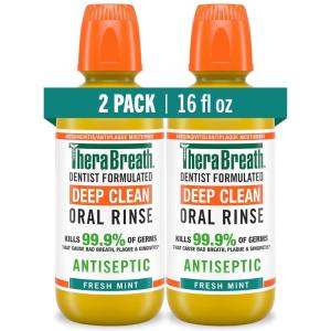 TheraBreath Deep Clean Toothpaste, Kills 99.9% of Germs That Cause Bad Breath, Gingivitis & Plaque (1), Gentle Teeth Whitening with Fluoride for Anticavity Protection, Fresh Mint, 4 Oz, 2-Pack(Mouthwash)