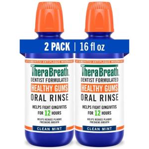 TheraBreath Healthy Gums Oral Rinse, Antigingivitis, Clean Mint Flavor, Dentist Formulated to Help Prevent Gingivitis and Support Gum Health, Alcohol Free, 16 Fl Oz (Pack of 2)(Mouthwash)