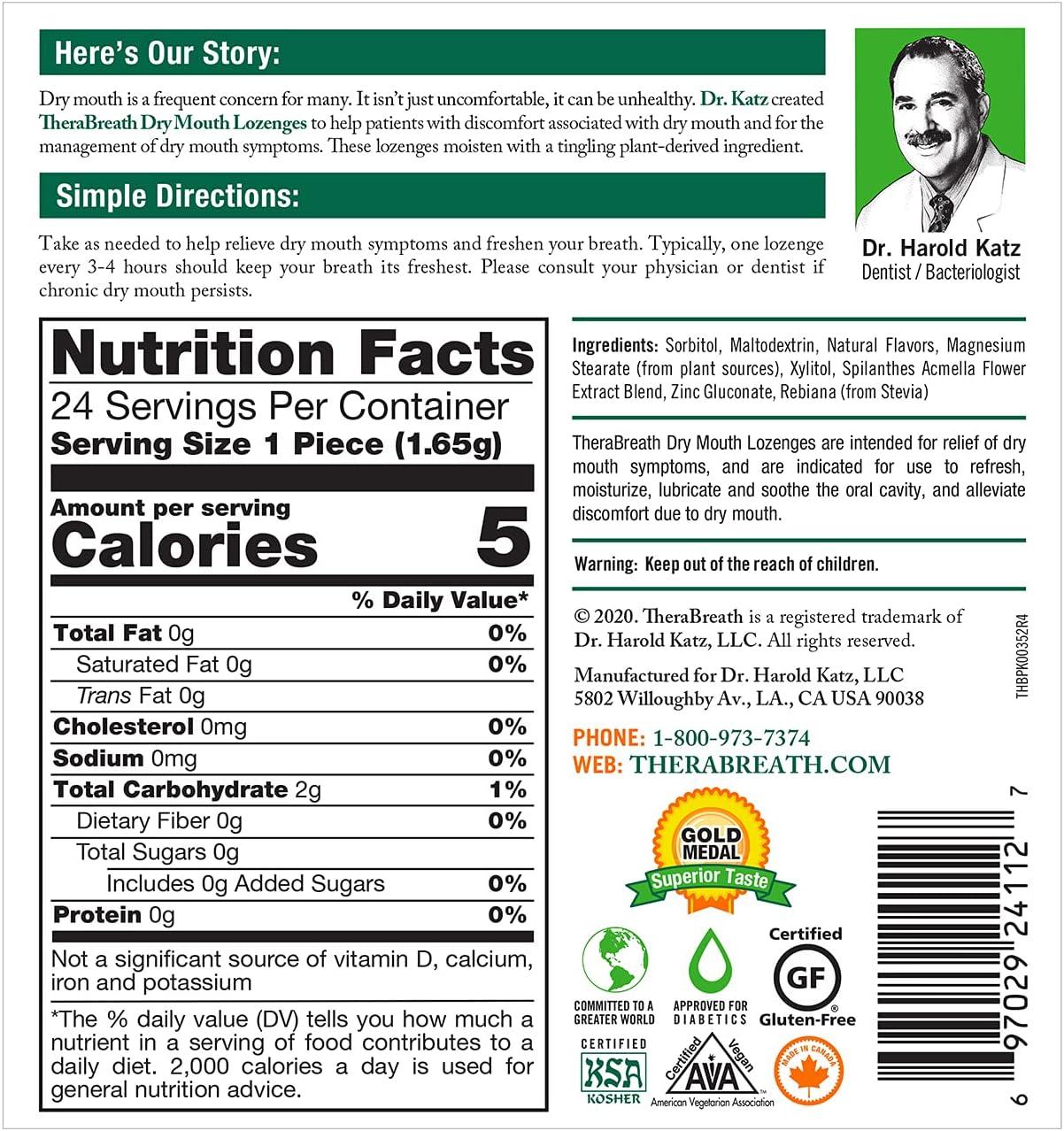 image:imageTheraBreath Dry Mouth Dentist Formulated SugarFree Lozenges Mandarin Mint 24 Count24 Count Pack of 1