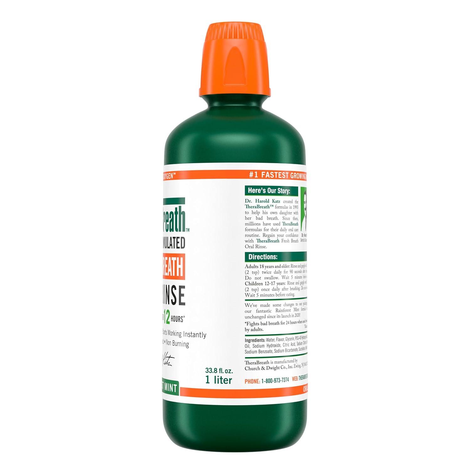 image:imageTheraBreath Fresh Breath Mouthwash Rainforest Mint AlcoholFree 338 oz1 L