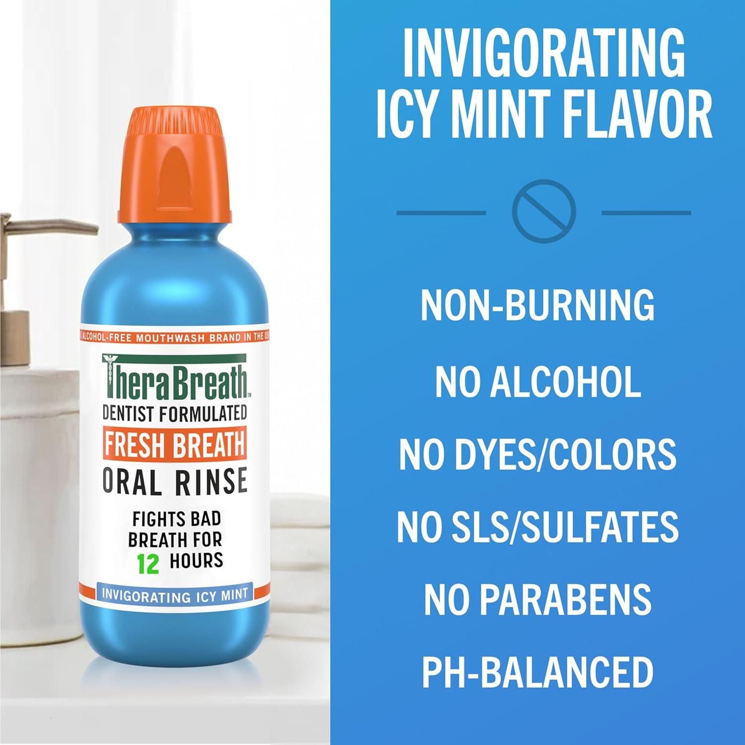 image:imageTheraBreath Fresh Breath Oral Rinse Invigorating ICY Mint Flavor Dentist Formulated and ADAAccepted Mouthwash for Bad Breath pHBalanced Alcohol Free amp NonBurning 1 Liter338 Fl Oz Pack of 1
