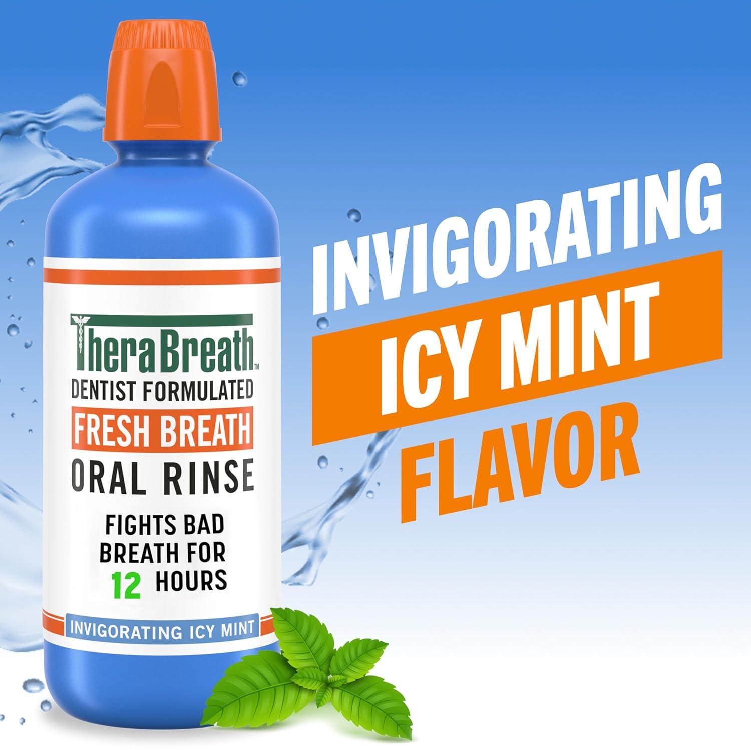 image:imageTheraBreath Fresh Breath Oral Rinse Invigorating ICY Mint Flavor Dentist Formulated and ADAAccepted Mouthwash for Bad Breath pHBalanced Alcohol Free amp NonBurning 1 Liter338 Fl Oz Pack of 1