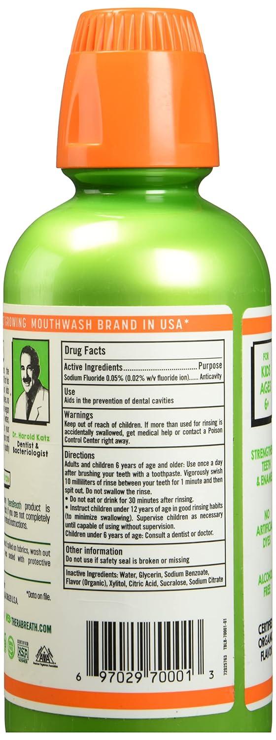image:imageTheraBreath Kids Anticavity Fluoride Oral Rinse Strengthens Teeth amp Enamel Alcohol Free amp Dye Free Certified Organic Bubblegum Blast Flavor 16 Fl ozOrganic Wacky Watermelon Mouthwash