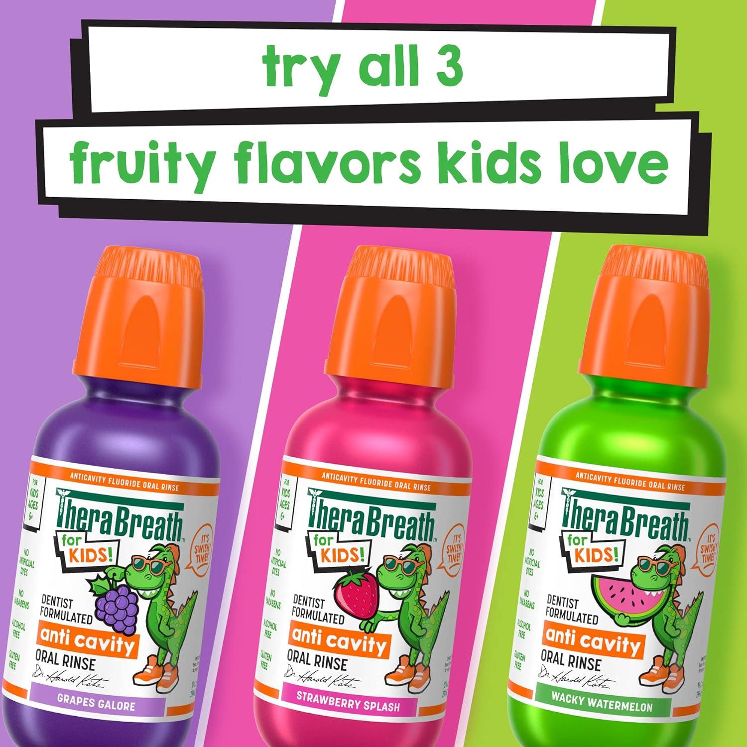 image:imageTheraBreath Kids Anticavity Fluoride Oral Rinse Strengthens Teeth amp Enamel Alcohol Free amp Dye Free Certified Organic Bubblegum Blast Flavor 16 Fl ozOrganic Wacky Watermelon Mouthwash