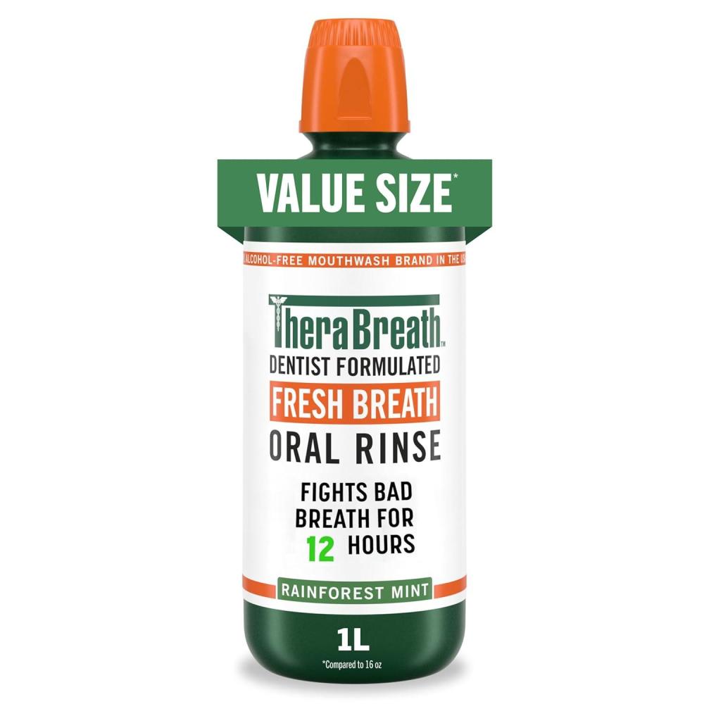 image:imageTheraBreath Fresh Breath Mouthwash Rainforest Mint AlcoholFree 338 oz1 L