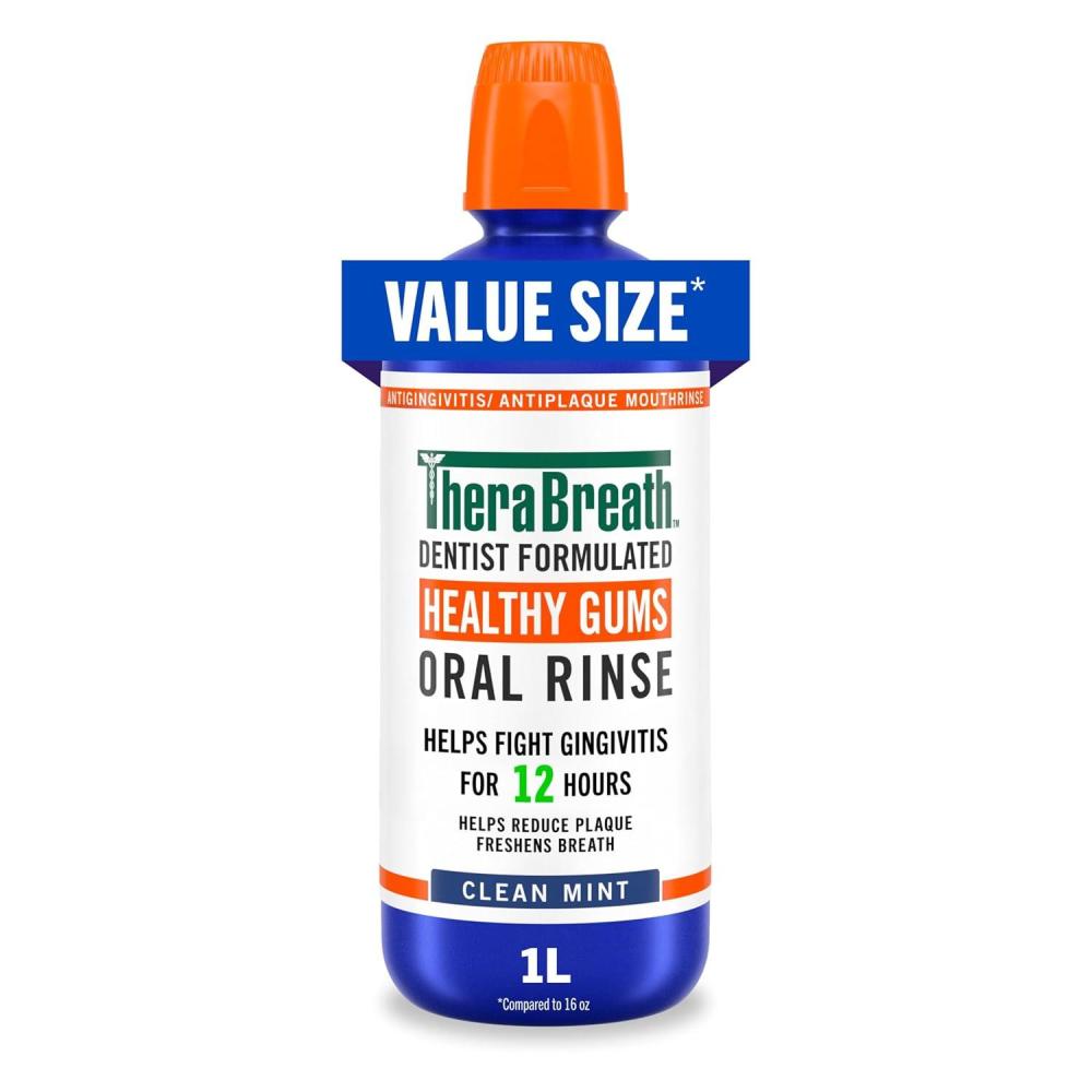 image:imageTheraBreath Healthy Gums Oral Rinse Antigingivitis Clean Mint Flavor Dentist Formulated to Help Prevent Gingivitis and Support Gum Health Alcohol Free 1 Liter