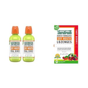 TheraBreath Dry Mouth Oral Rinse, Tingling Mint, Dentist Formulated, 16 Fl Oz (2-Pack)(Dry Mouth + Lozenges)