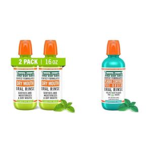 TheraBreath Dry Mouth Oral Rinse, Tingling Mint, Dentist Formulated, 16 Fl Oz (2-Pack)(Dry Mouth + Plaque Control Mouthwash)