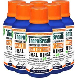 TheraBreath Healthy Gums Periodontist Formulated 24-Hour Oral Rinse, Clean Mint, 3 Ounce (Pack of 6)(3 Fl Oz (Pack of 6))