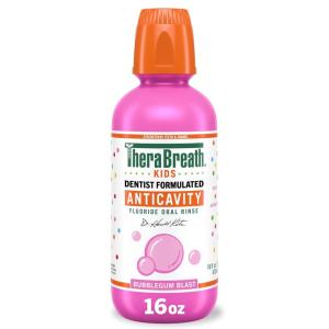 TheraBreath Kids Anticavity Fluoride Oral Rinse, Strengthens Teeth & Enamel, Alcohol Free & Dye Free, Certified Organic Bubblegum Blast Flavor, 16 Fl oz(Organic Bubblegum Blast Flavor)