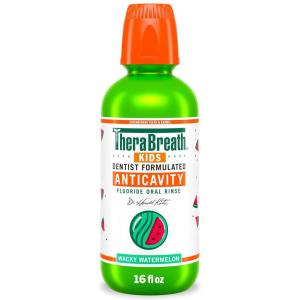 TheraBreath Kids Anticavity Fluoride Oral Rinse, Strengthens Teeth & Enamel, Alcohol Free & Dye Free, Certified Organic Bubblegum Blast Flavor, 16 Fl oz(Organic Wacky Watermelon Mouthwash)