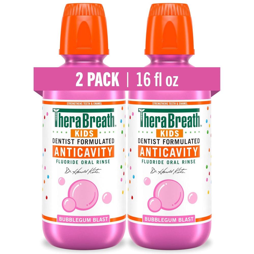image:imageTheraBreath Kids Anticavity Fluoride Oral Rinse Strengthens Teeth amp Enamel Alcohol Free amp Dye Free Certified Organic Bubblegum Blast Flavor 16 Fl Oz 2Pack