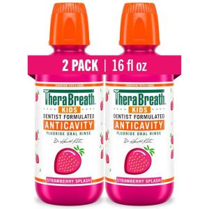 TheraBreath Kids Mouthwash with Fluoride, Organic Strawberry Splash, Anticavity, 16 fl oz, 2 Pack
