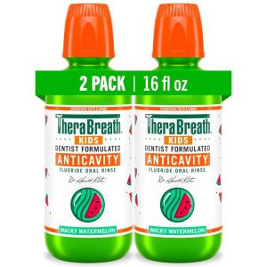 TheraBreath Kids Mouthwash with Fluoride, Organic Wacky Watermelon, Anticavity, 16 fl oz (2 Pack)