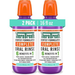 TheraBreath Complete Mouthwash, 6-in-1 Benefits, Alcohol-Free, Revitalizing Mint (2 Pack)